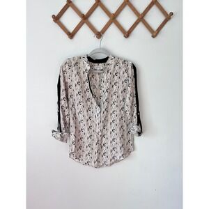 BARNEYS NEW YORK Womens Abstract Print Silk Blend Button Up Shirt Size 4